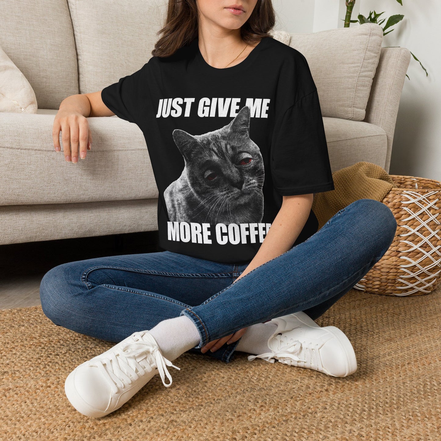 JUST GIVE ME MORE COFFEE Cat T-Shirt