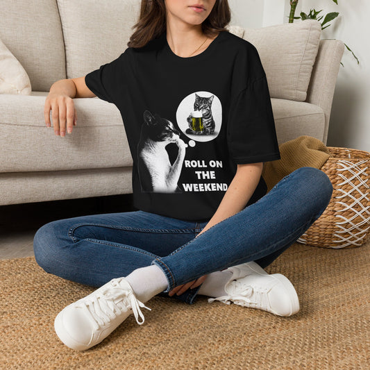 ROLL ON THE WEEKEND Cat T-Shirt